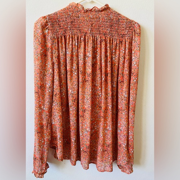 Free People Floral Smocked Blouse - Orange XL - Picture 2 of 3